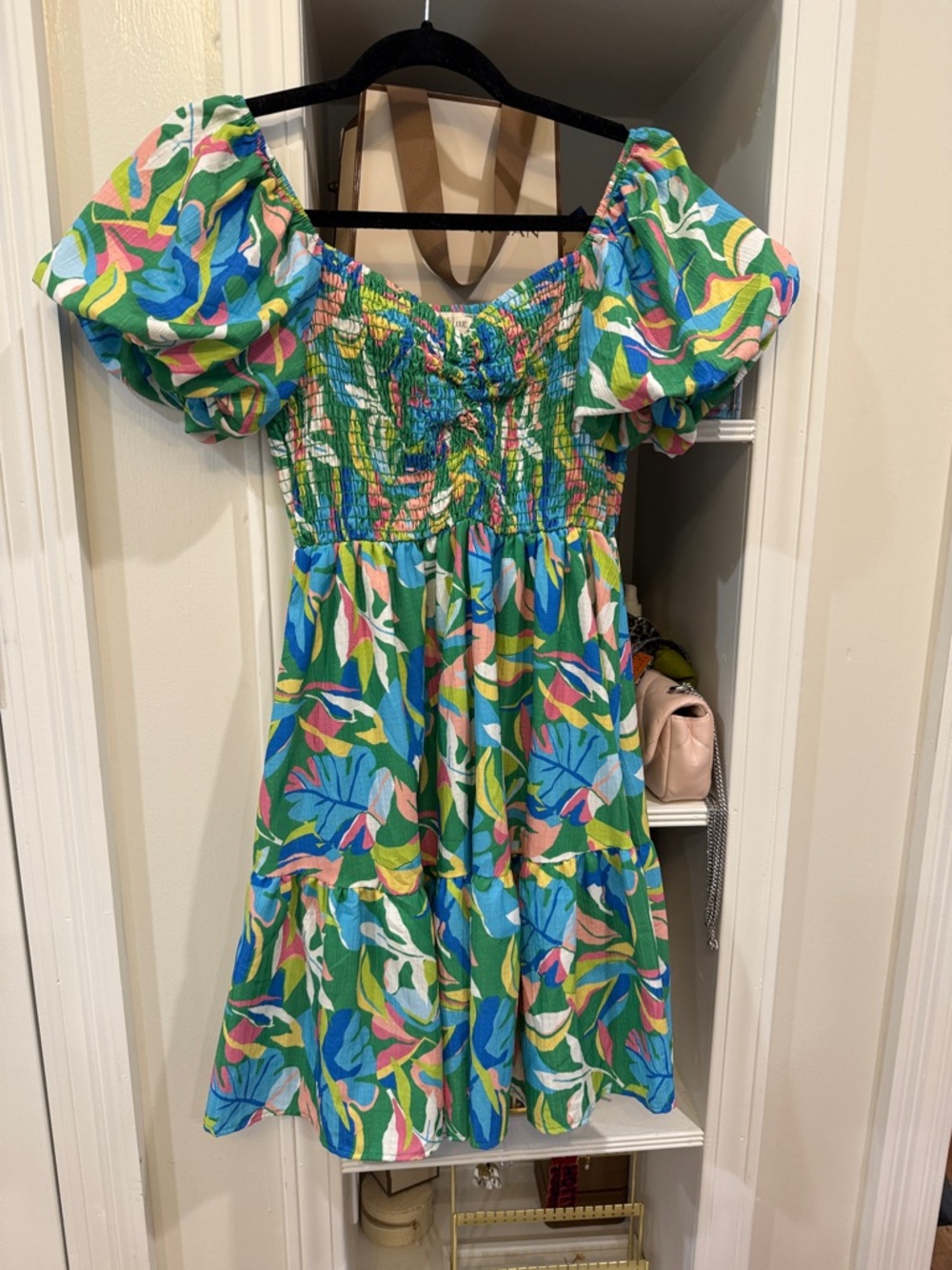 Colorful Tropical Puff-Sleeve Sundress